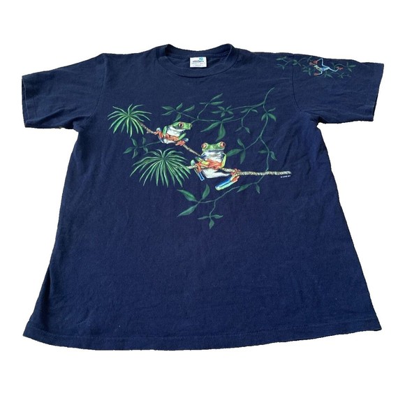Vintage 90's Natural Wonders Blue T-Shirt Size L Frogs Single Stitch USA Unisex - Picture 2 of 9